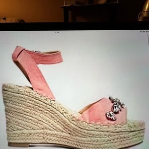 Kaari Blue Chloe Espadrille Wedge Embellished Ankle Wrap Shoe Sz 9.5